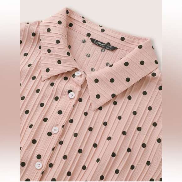 BloomChic Plus Size 4XL Polka Dot Textured Elastic Waist Button Up Dress us26 - Picture 4 of 7